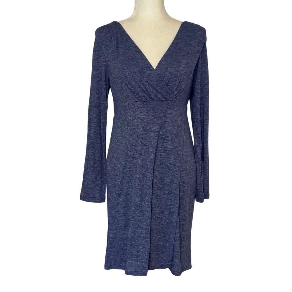 Athleta Blue Faux Wrap Knit Dress. Size Medium Petite. Excellent Condition!!